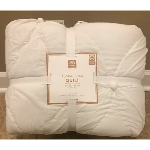 Pottery Barn Teen Floral Pom Girls Quilt Comforter White TWIN Nip - Picture 1 of 2